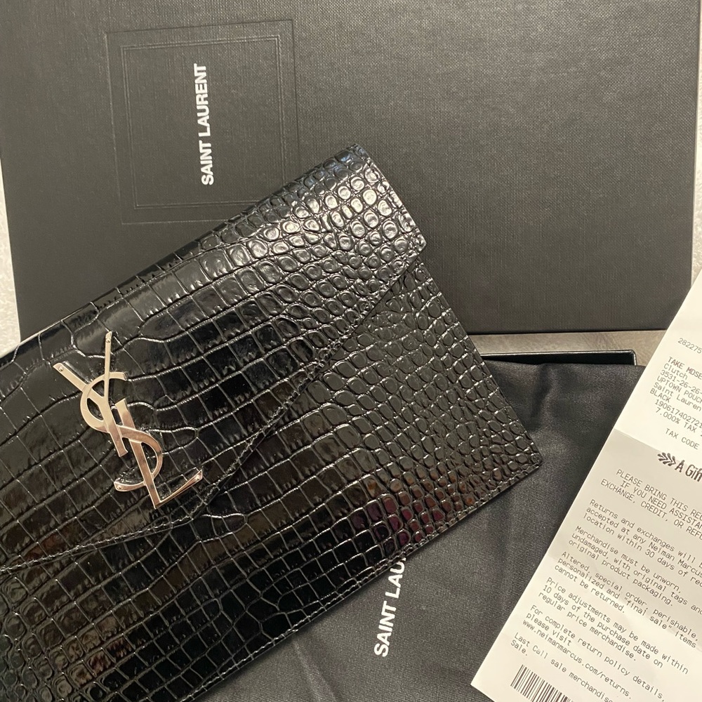 YSL Crocodile-Embossed Pouch